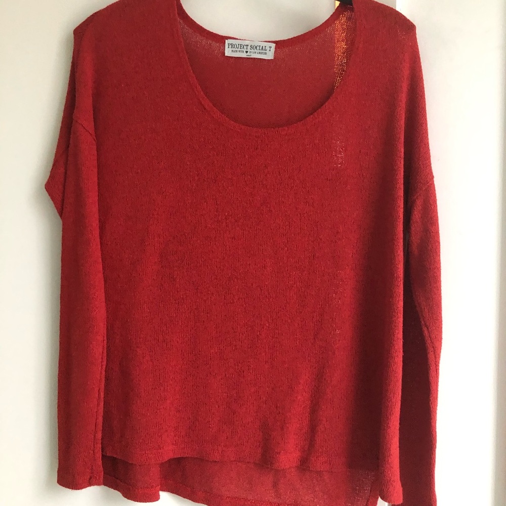 Sz sm red oversized social T slub long sleeve T